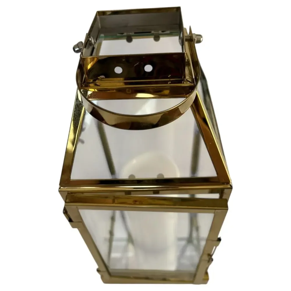 Gold Glass Lantern LED Candle Holder Battery Operated 14” Decorative Lantern